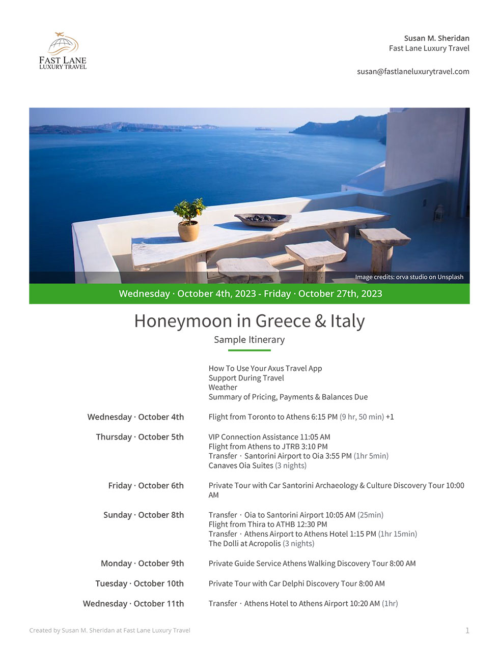 Sample Itinerary for Greece and Italy