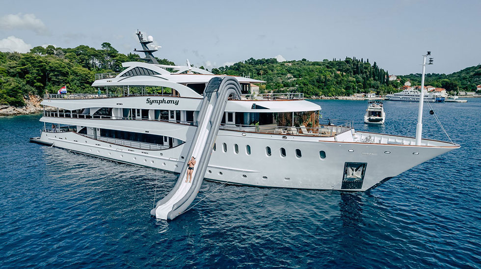 Symphony Yacht Waterslide into ocean